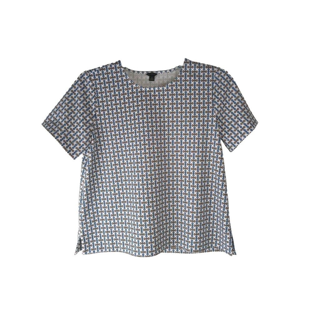 Ann Taylor Womens Top Multicolor Chain Print Short Sleeve Side‎ Slit Medium